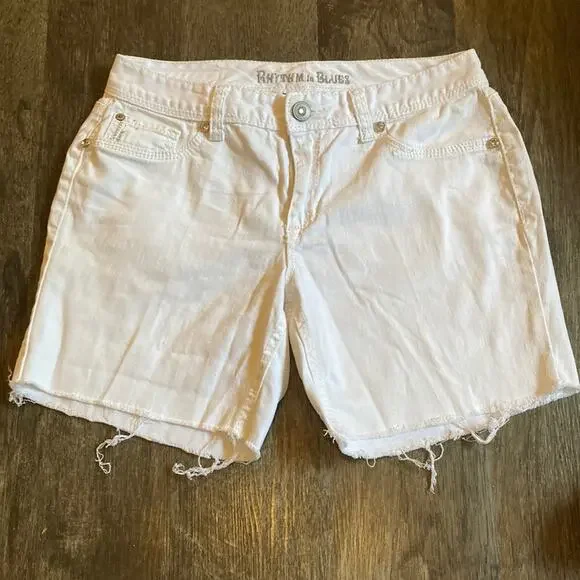 EUC White Denim Rhythm in Blues Sz 8 Distressed/Cutoff Look Shorts - Picture 3 of 11